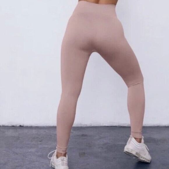 Set Active Dusty Rose Ribbed Pink Workout Leggings Womens Size Small - Picture 1 of 6